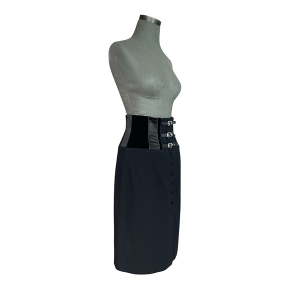 Women Skirt MARIA GRAZIA SEVERI Italian Black Bustier Skirt Front Slit MidiSkirt - Picture 5 of 7